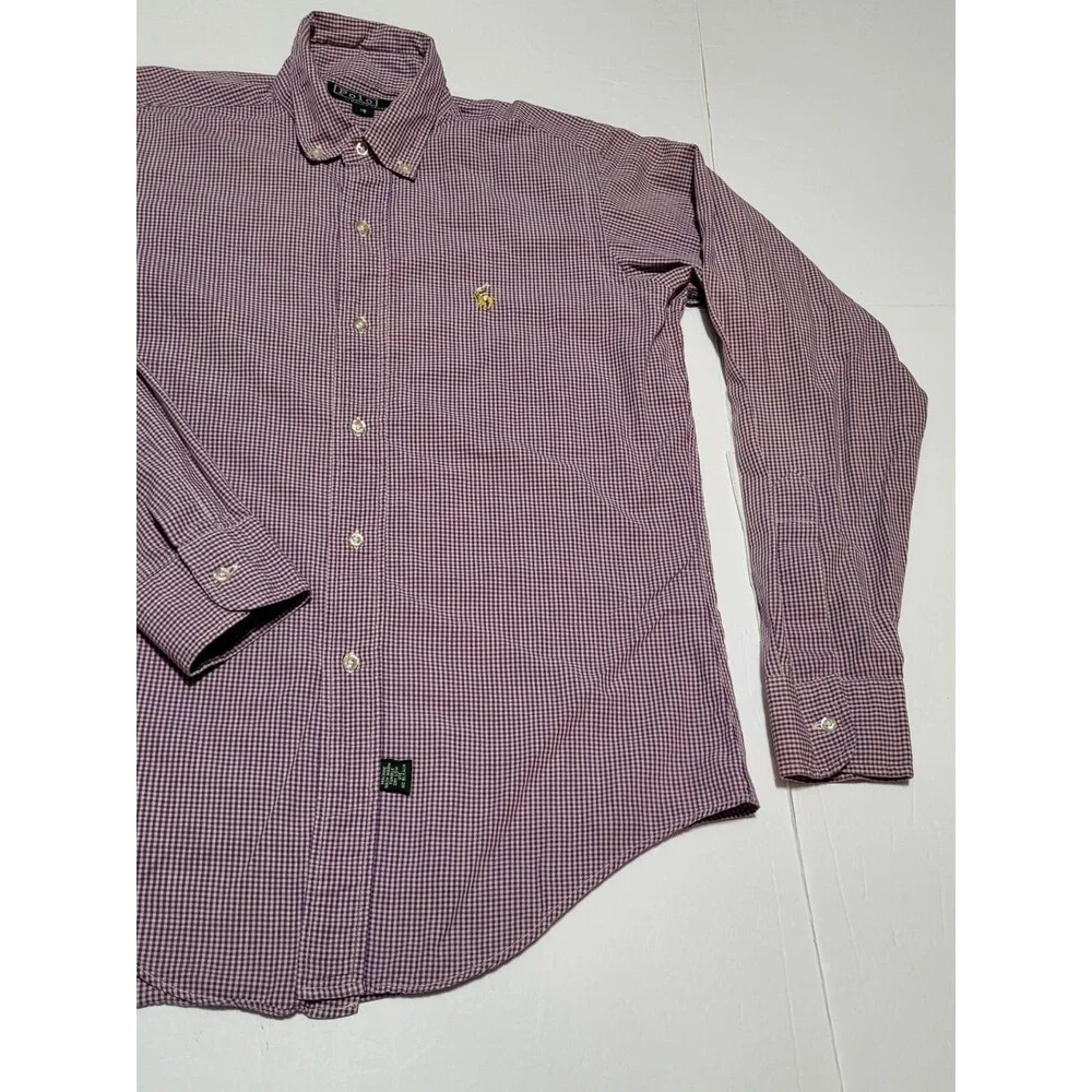 (#L2) Polo By Ralph Lauren Long Sleeve Button Down Size Youth 18 Purple White